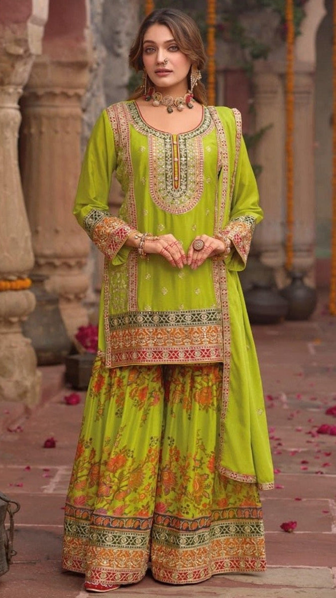Aarifah Chinon Embroidered Sharara Set
