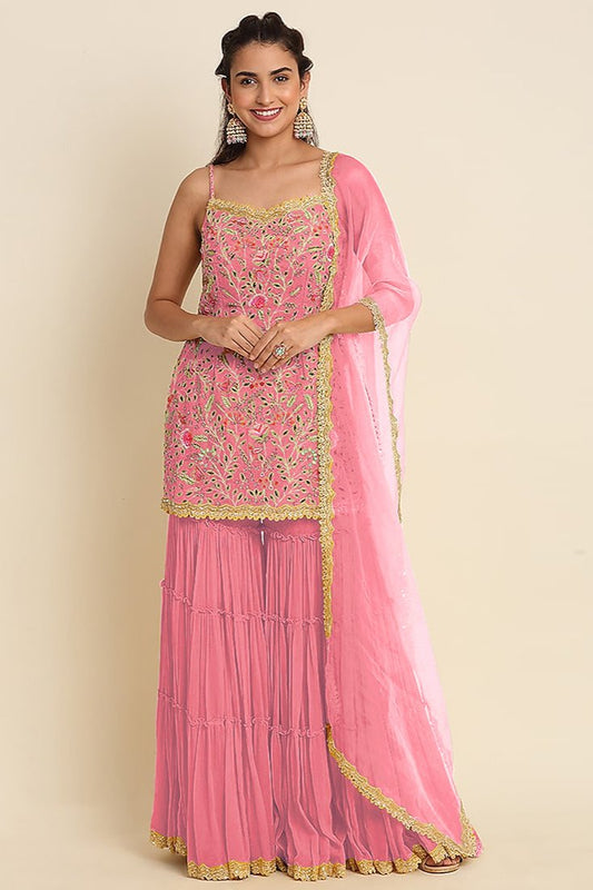 Aadhira Georgette Sharara Suit - Pink