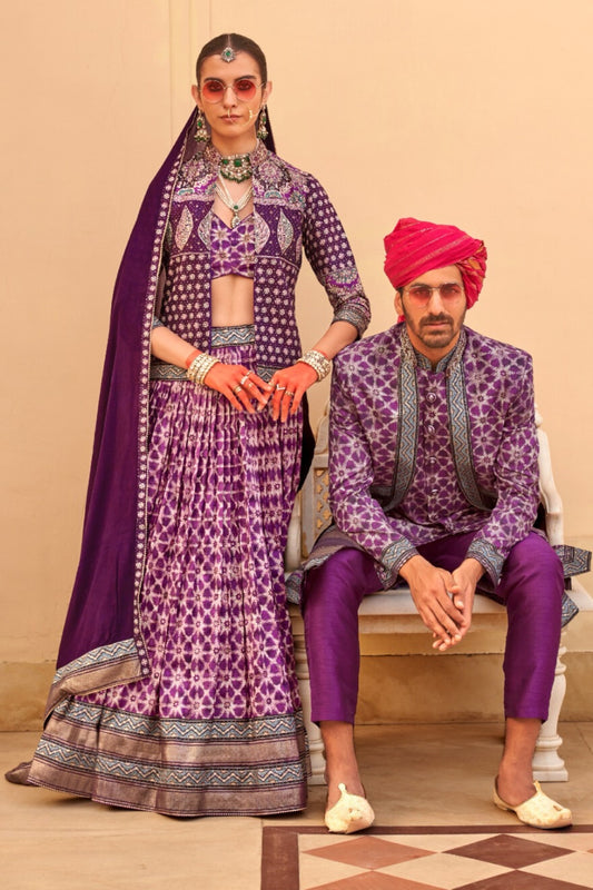 Aaryan & Sanvi Jamun Bride & Groom Ensemble