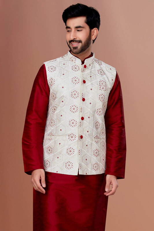 Abeer White Embroidered Waistcoat