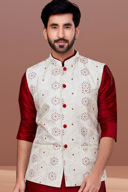 Abeer White Embroidered Waistcoat