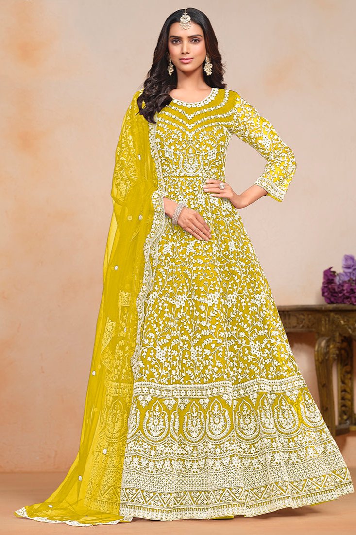 Aditi Yellow Net Anarkali Set