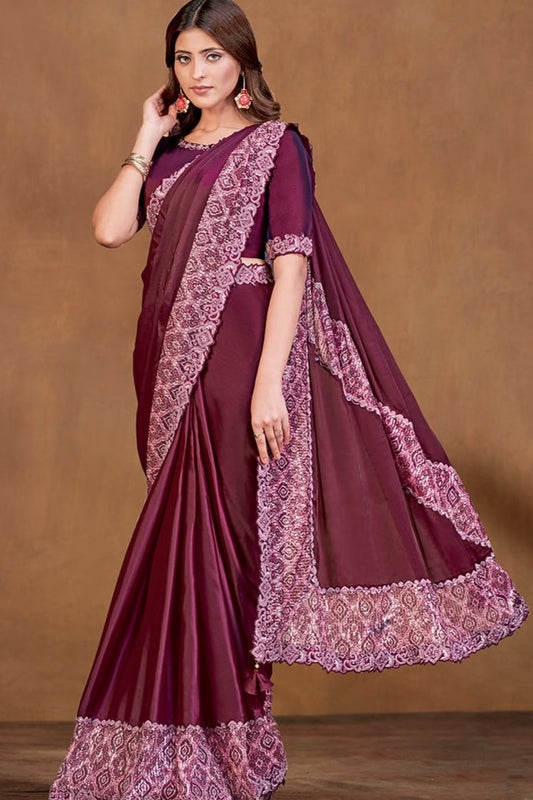 Amara Wine Printed Saree