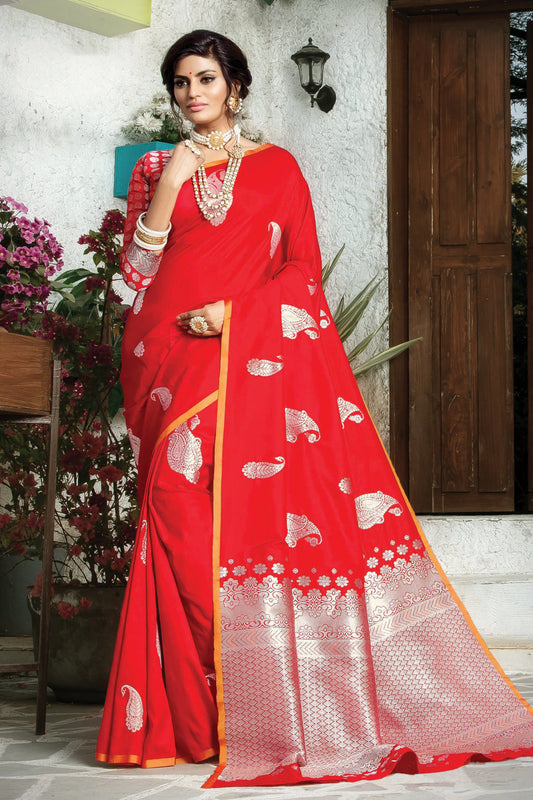 Anviya Festive Soft Silk Saree - Red