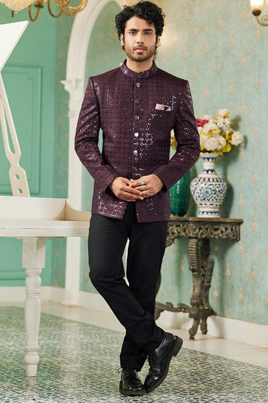 Arvish Wine Jodhpuri Suit