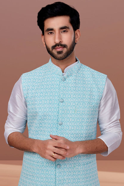 Aviraj Sky Blue Embroidered Waistcoast