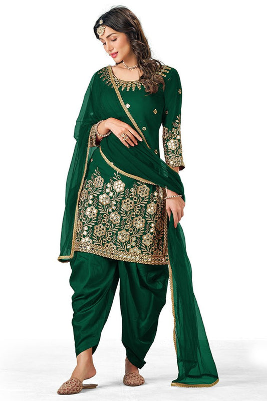 Chhavi Silk Patiala Suit - Green