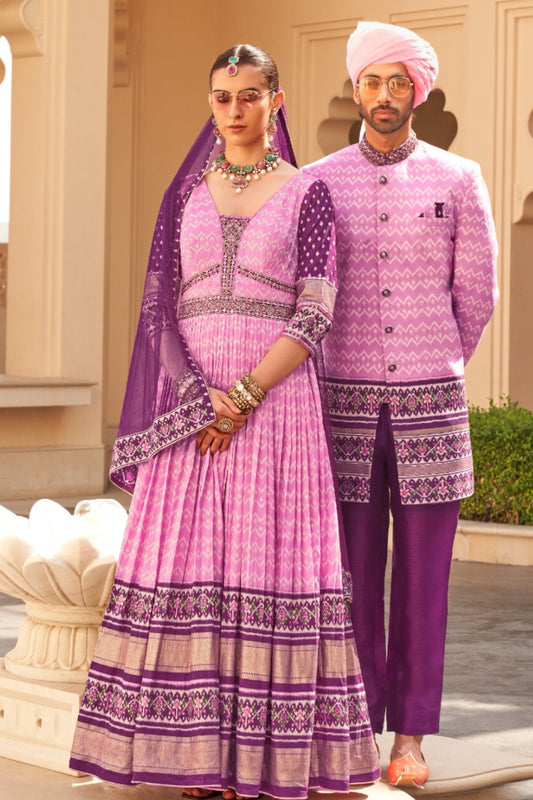 Devak & Ira Pink/Purple Bride & Groom Ensemble