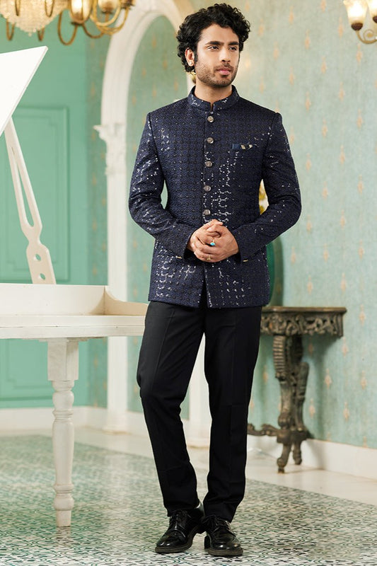 Devansh Navy Blue Jodhpuri Suit