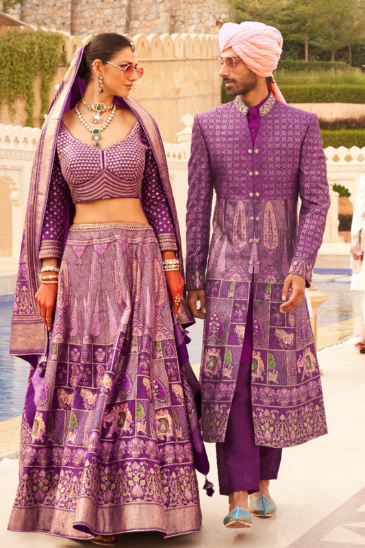 Devansh & Naina Light Purple Bride & Groom Ensemble