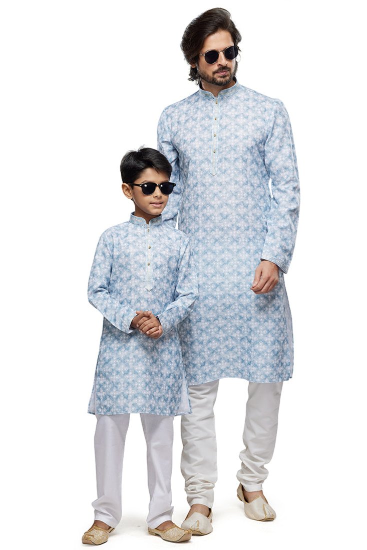 Ishaan & Aarav Father-Son Kurta Pajama Set - Blue