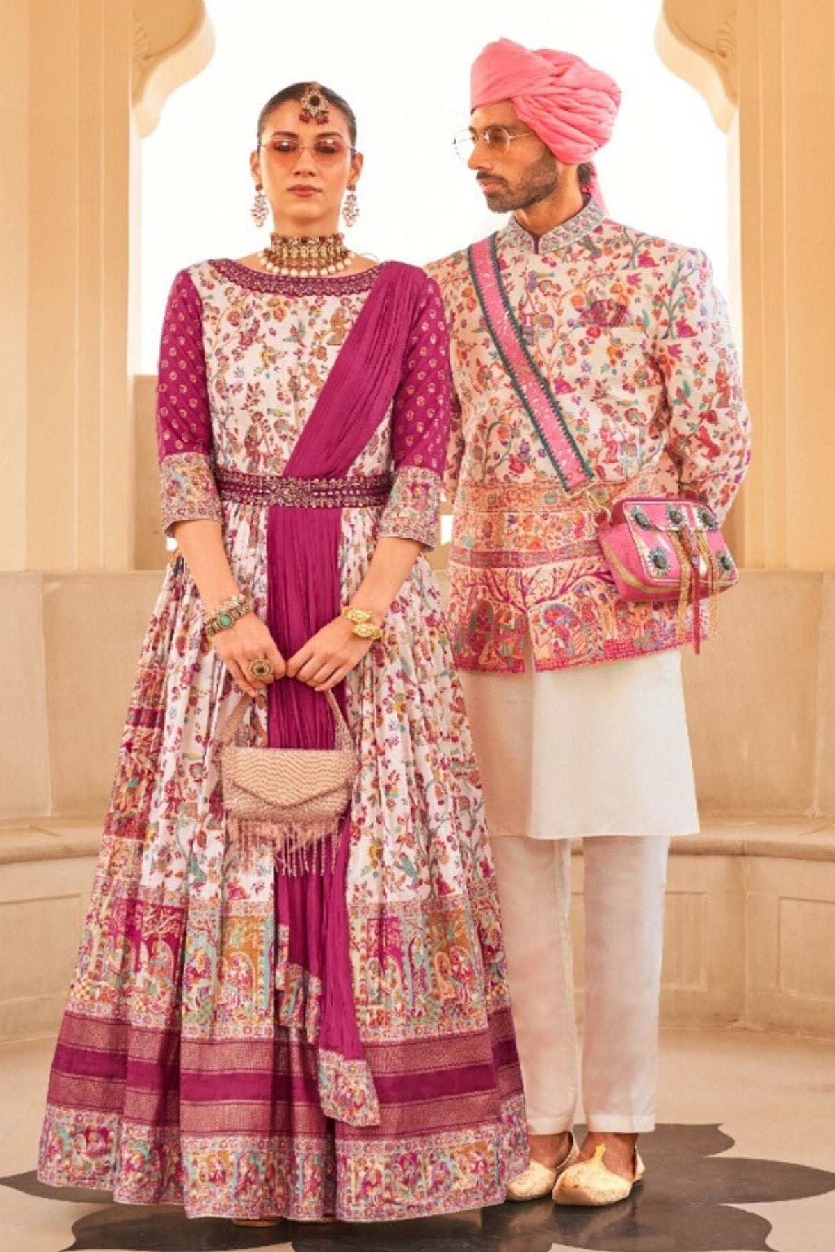 Ishaan & Priya White/Pink Bride & Groom Ensemble