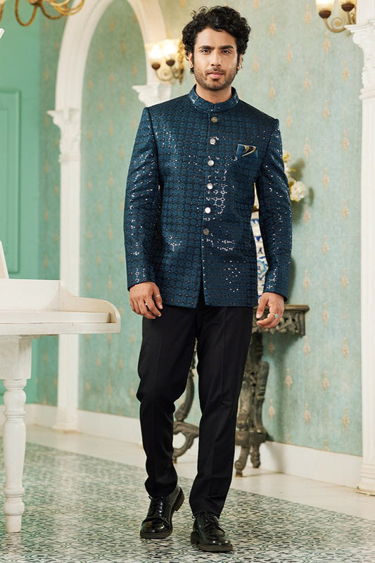 Ishar Teal Jodhpuri Suit