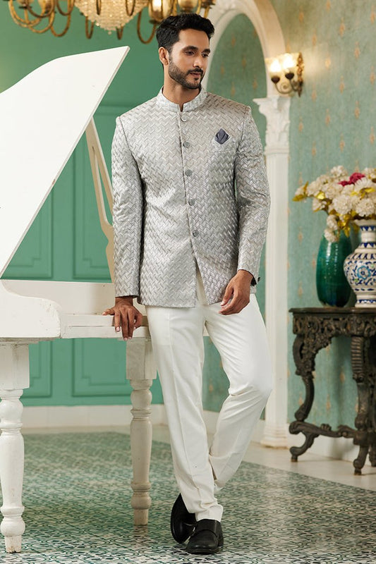 Kairav Light Grey Jodhpuri Suit