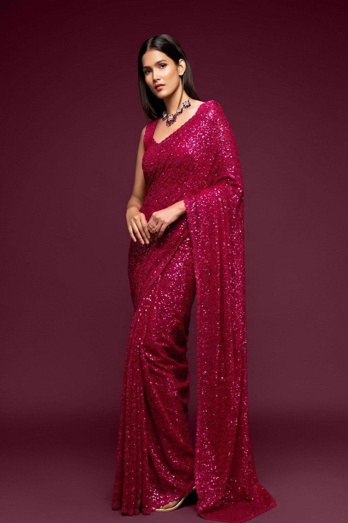 Keyara Designer Saree - Hot Pink