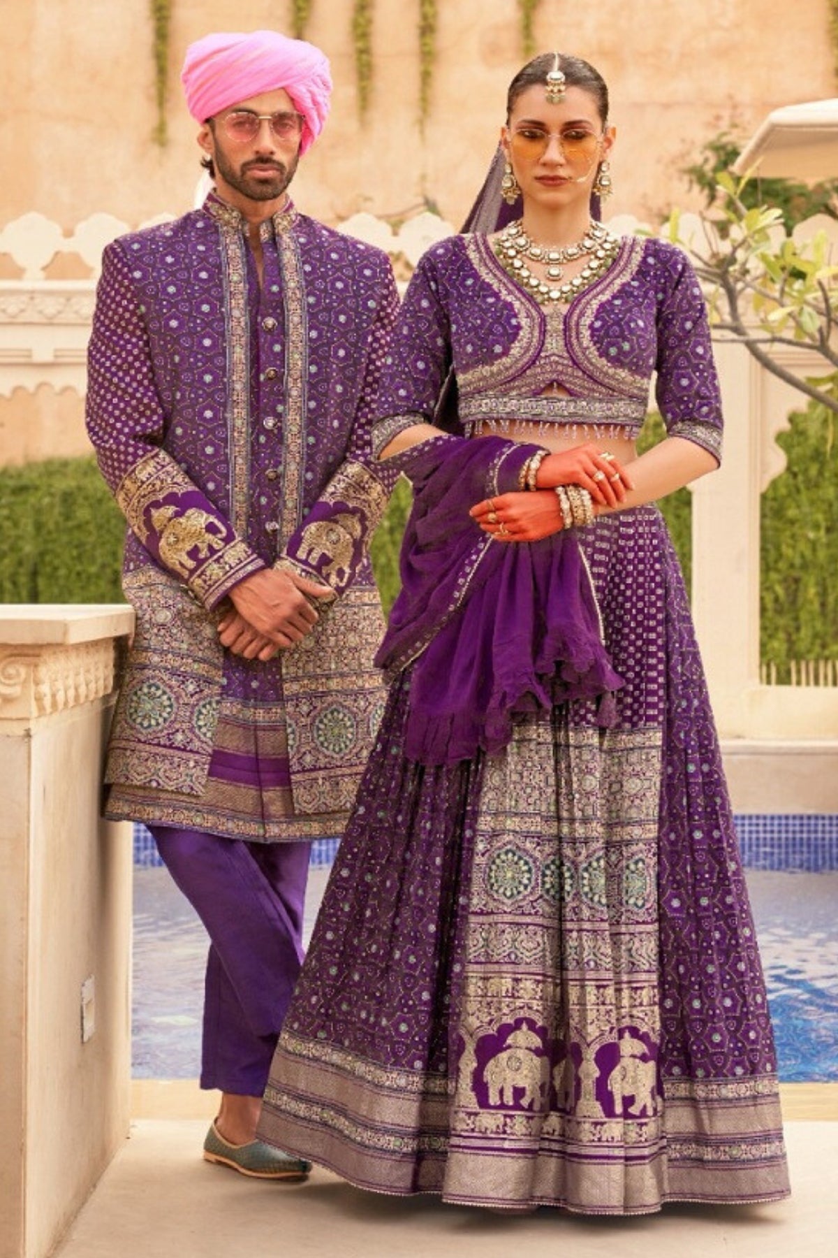 Kiaan & Riya Purple Bride & Groom Ensemble