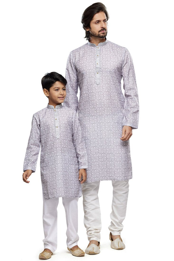 Kian & Ayaan Father-Son Kurta Pajama Set - Grey