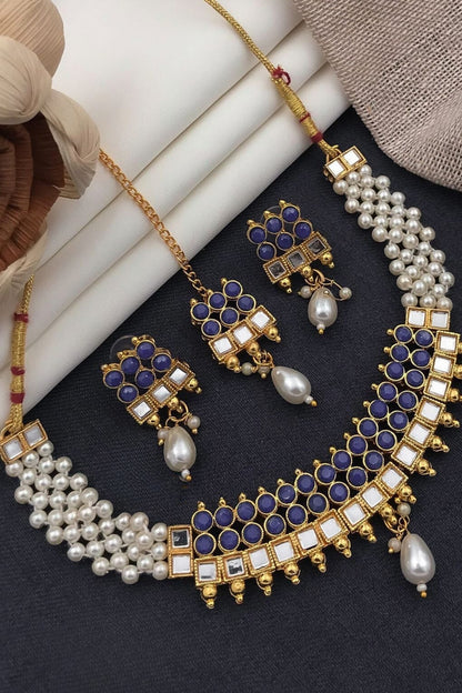 Kiara Kundan Jewellery Set - Navy