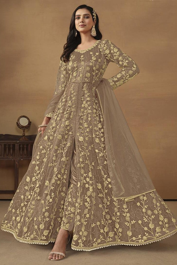 Kiara Net Embroidery Anarkali Suit - Beige