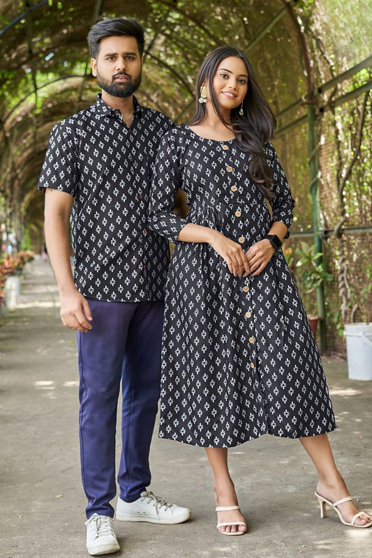 Matching Kurti & Shirt Set - Black