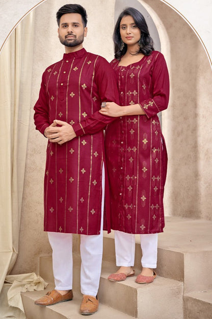 Matching Couple Kurta Set - Red