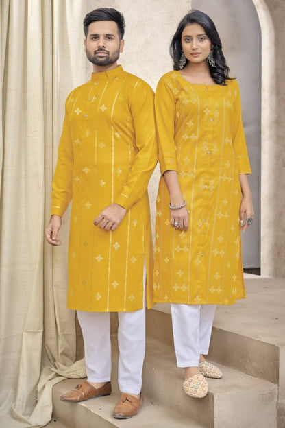 Matching Couple Kurta Set - Yellow