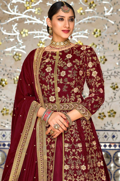 Mehak Wine Velvet Anarkali Suit