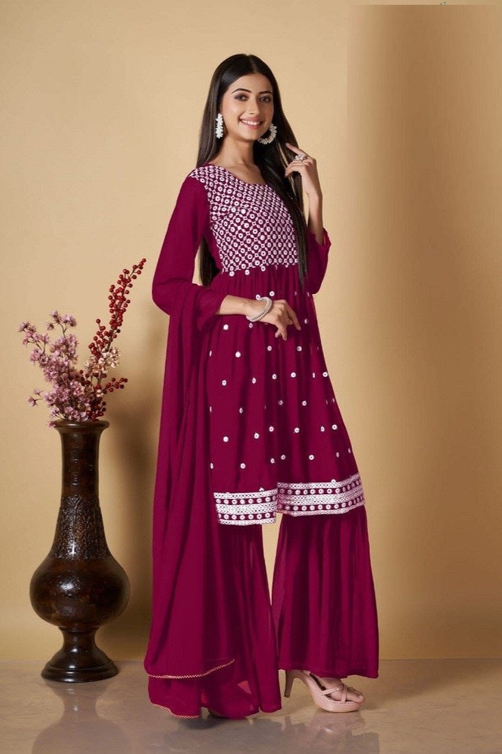 Mehira Sharara Suit - Dark Pink