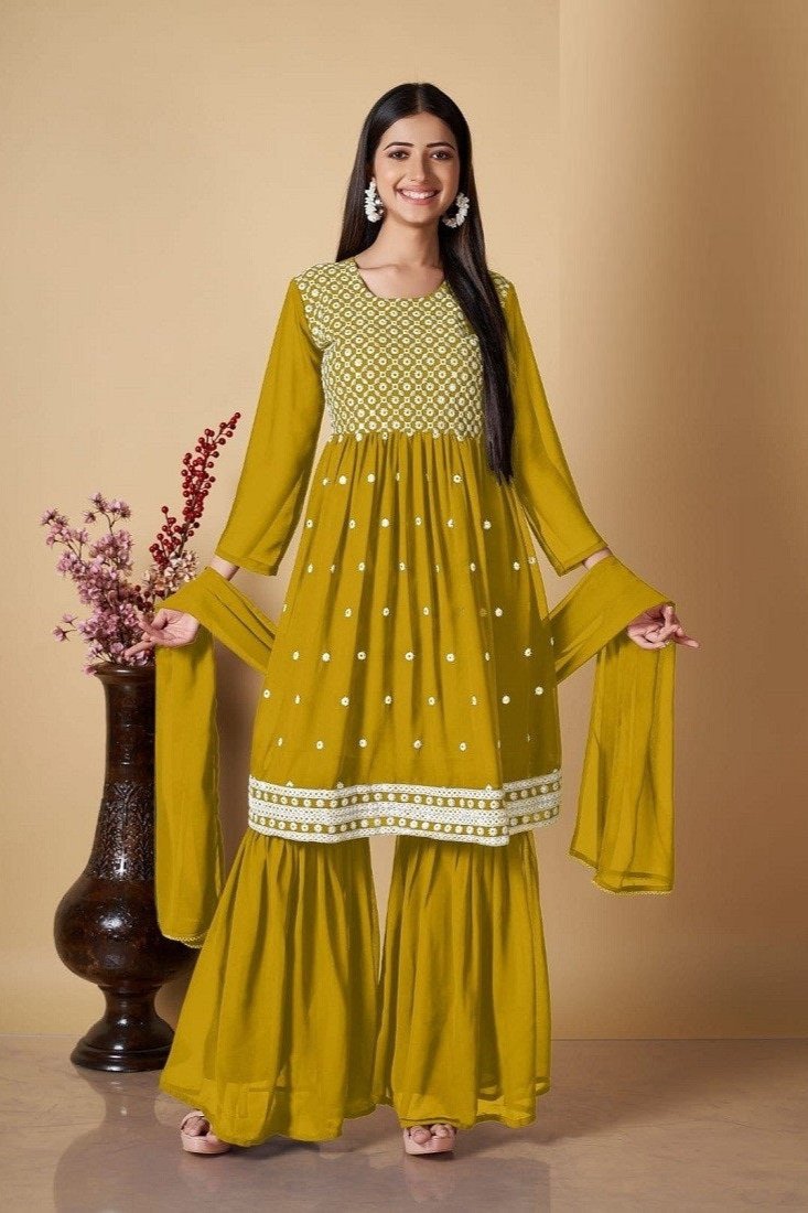 Mehira Sharara Suit - Mustard