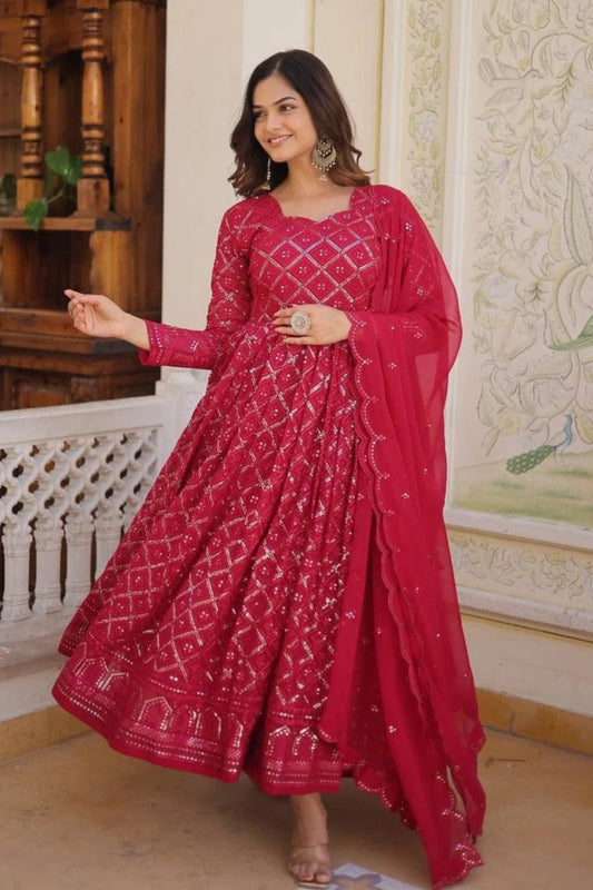 Nisha Gown with Dupatta - Red