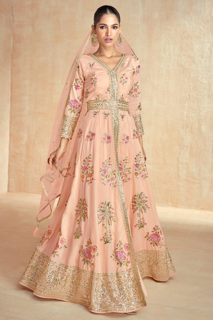 Pallavi Silk Anarkali Suit - Pink