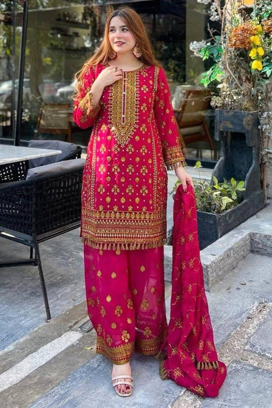 Prisha Pink Georgette Palazzo Suit