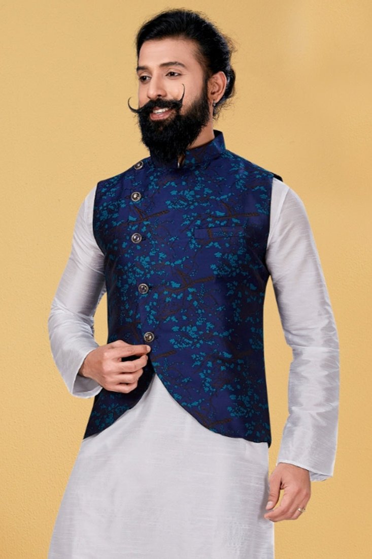 Rayaan Navy Blue Embroidered Waistcoat