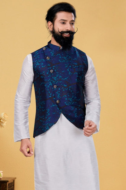 Rayaan Navy Blue Embroidered Waistcoat