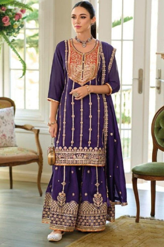 Renita Palazzo Suit - Purple