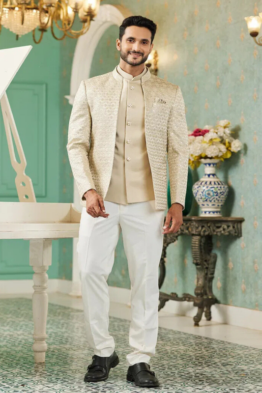 Rishav Beige Jodhpuri Suit