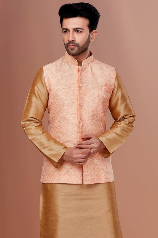 Ronav Peach Embroidered Waistcoat