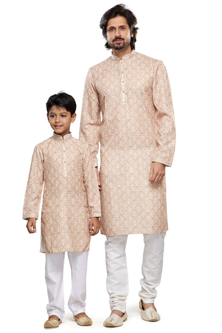 Ruhan & Kunal Father-Son Kurta Pajama Set - Beige