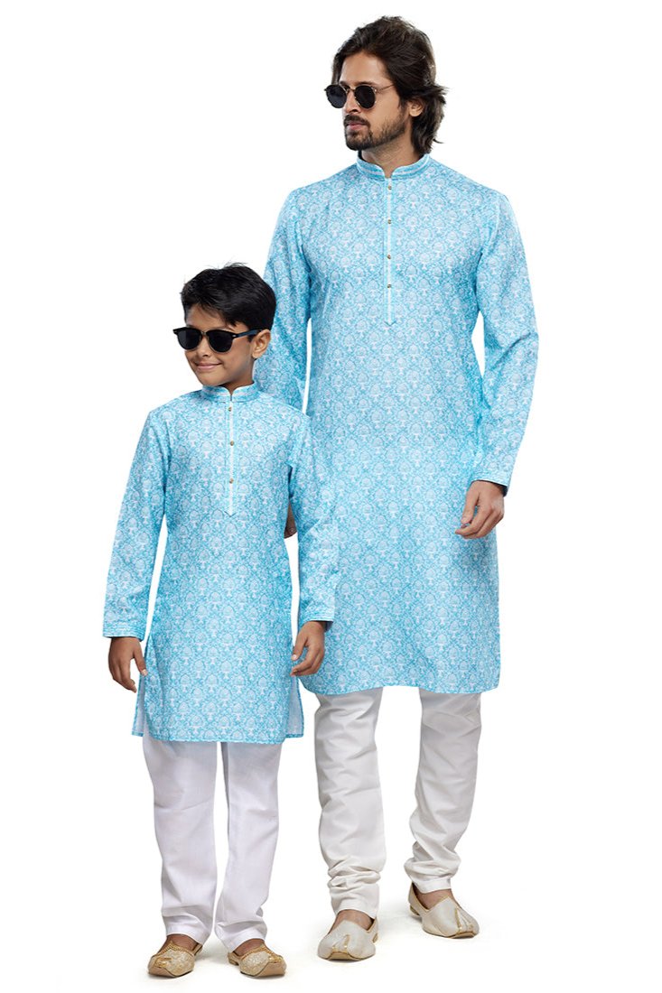 Ruhan & Kunal Father-Son Kurta Pajama Set - Blue