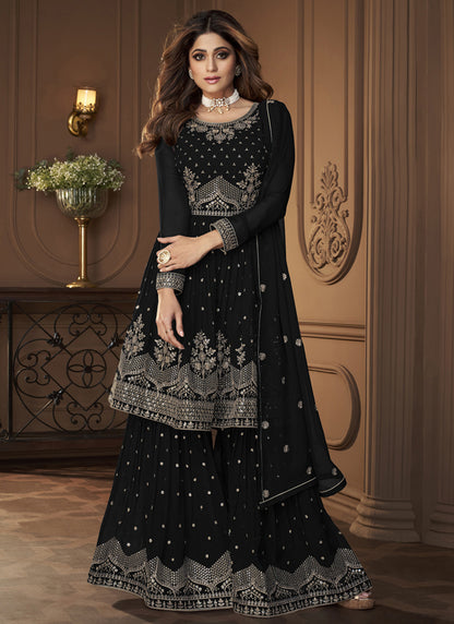 Samaira Georgette Sharara Suit - Black