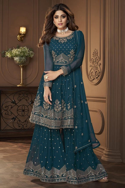 Samaira Georgette Sharara Suit - Teal