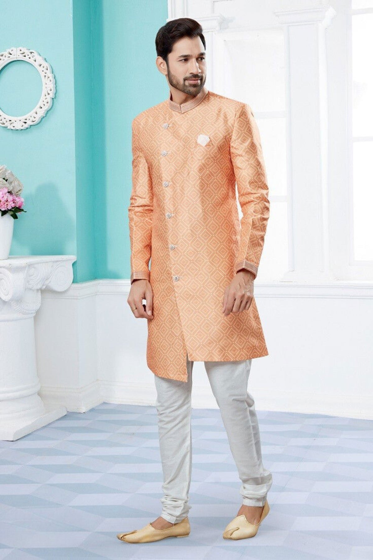 Samrat Men's Sherwani - Peach