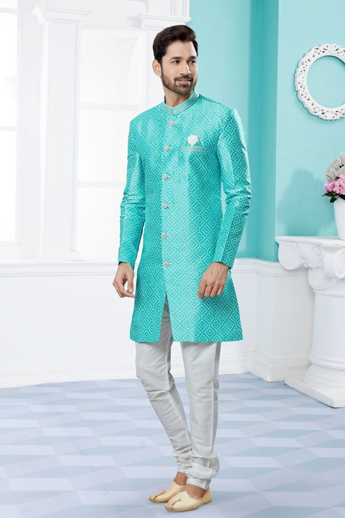 Samrat Men's Sherwani - Teal