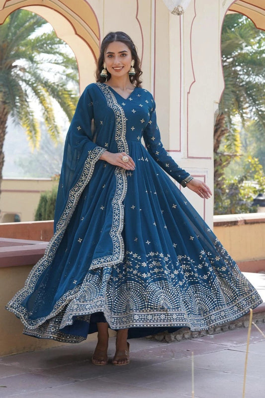 Simran Gown with Dupatta - Blue