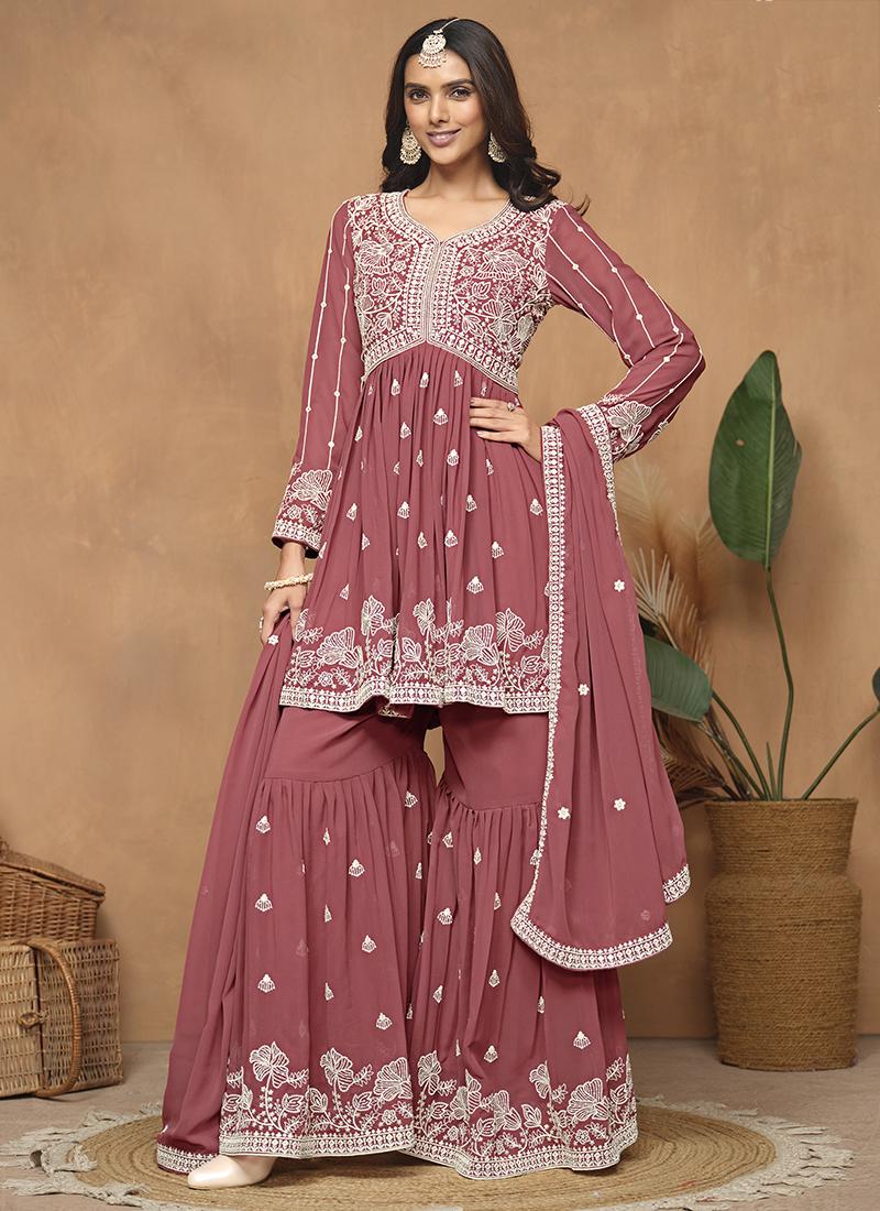 Sonia Sharara Suit - Dark Pink