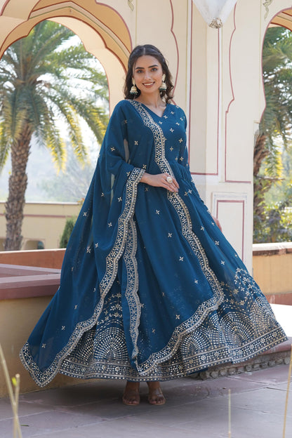 Tanira Embroidered Gown - Blue