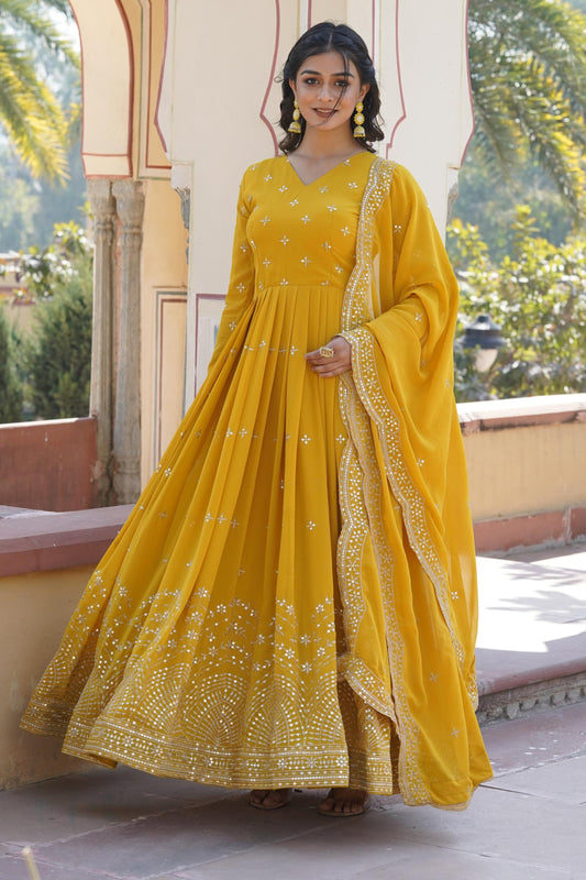 Tanira Embroidered Gown - Yellow