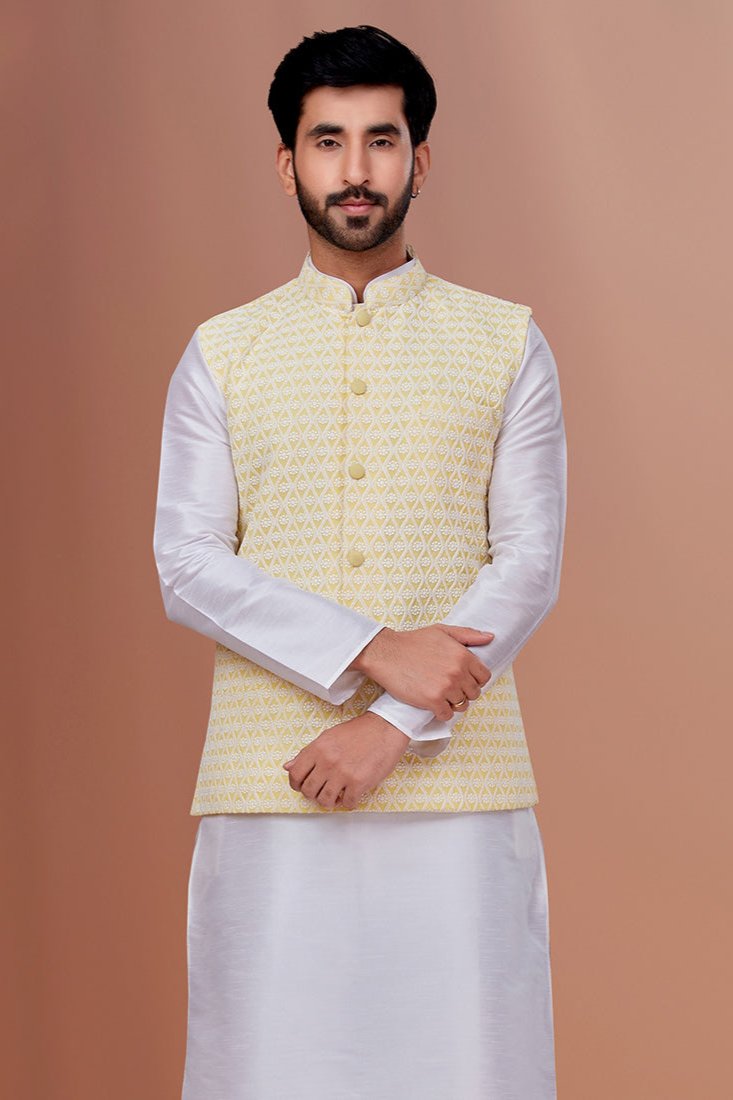 Vehaan Yellow Embroidered Waistcoat