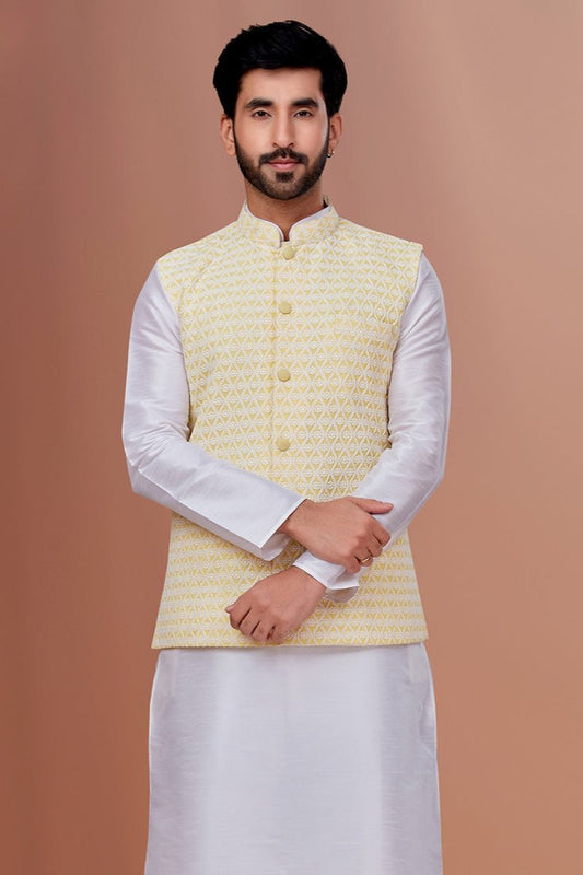 Vehaan Yellow Embroidered Waistcoat