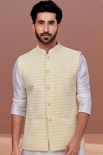 Vehaan Yellow Embroidered Waistcoat